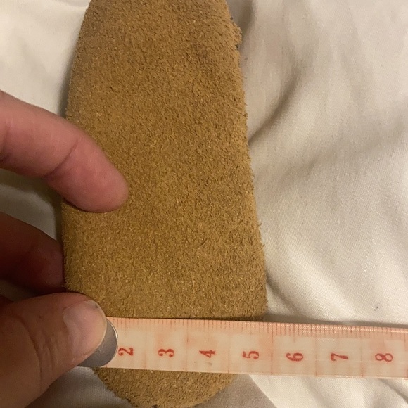 Baby Minnetonka Moccasin brown suede yellow black red braided booties with tie - Picture 15 of 15